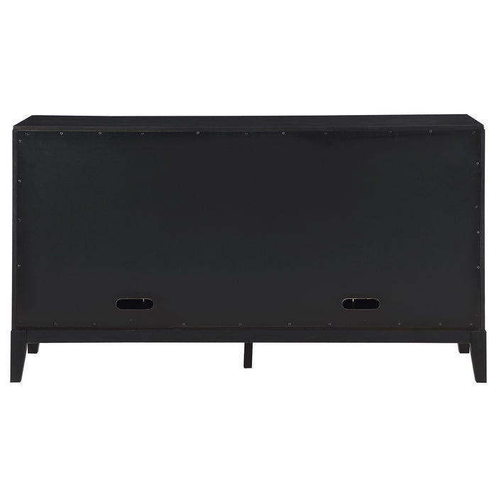 Brookmead black 4-door sideboard buffet storage cabinet by CoasterEveryday, showing sleek wooden doors and modern design.