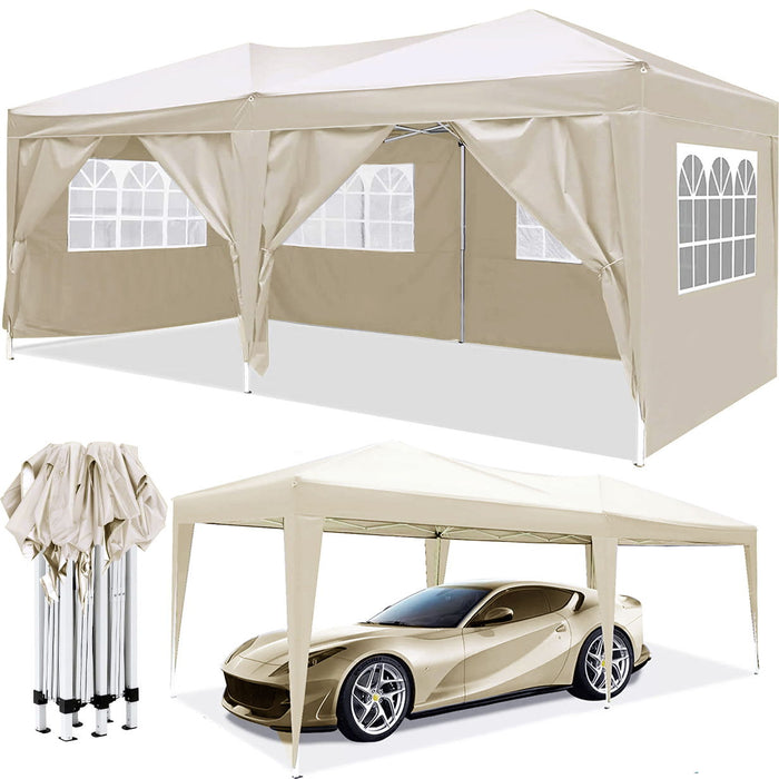 Giga 10x20 ft outdoor portable pop-up canopy tent with removable sidewalls, carry bag, and four weight bags for outdoor events