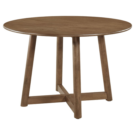 Round walnut dining table, 47-inch solid wood design by CoasterEveryday, showcasing smooth polished surface and sturdy construction.