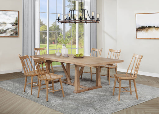 CoasterEveryday Middleton 7-piece extension leaf dining set with natural brown wood finish, including table and matching chairs.