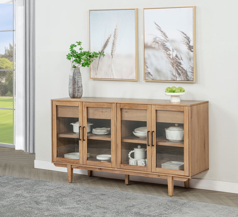 Natural wood Middleton 4-door sideboard with dual drawers, showcasing a sleek, modern furniture piece from CoasterEveryday.