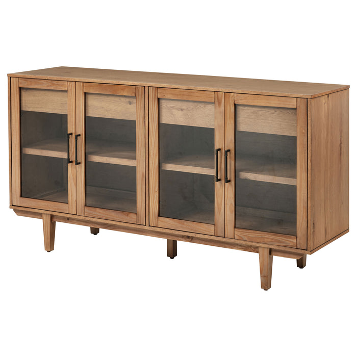 Natural wood Middleton 4-door sideboard with dual drawers, showcasing storage space and sleek furniture design by CoasterEveryday.