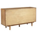 Natural wood Middleton 4-door sideboard with dual drawers, showcasing a sleek, modern furniture design in a light finish.