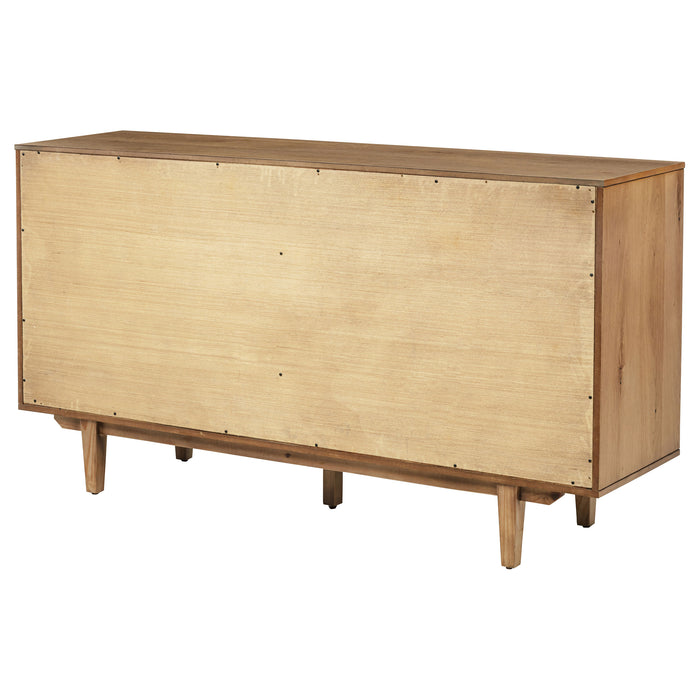 Natural wood Middleton 4-door sideboard with dual drawers, modern furniture by CoasterEveryday featuring sleek design and storage.