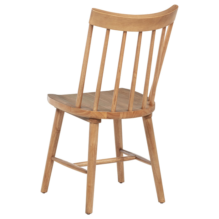 Set of two CoasterEveryday Middleton solid wood dining side chairs in natural brown with a classic design and supportive backrest.