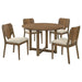 Crestmore 5-piece round wood dining table set in walnut finish with matching chairs, ideal for family dining rooms.
