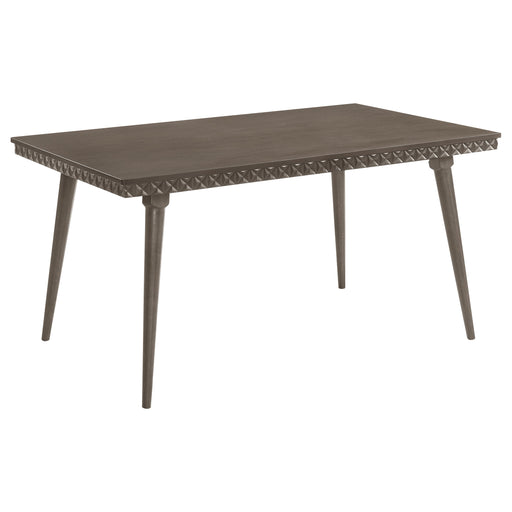 Dark brown Onslow 59-inch rectangular wood dining table by CoasterEveryday, showcasing a sturdy tabletop and elegant legs.