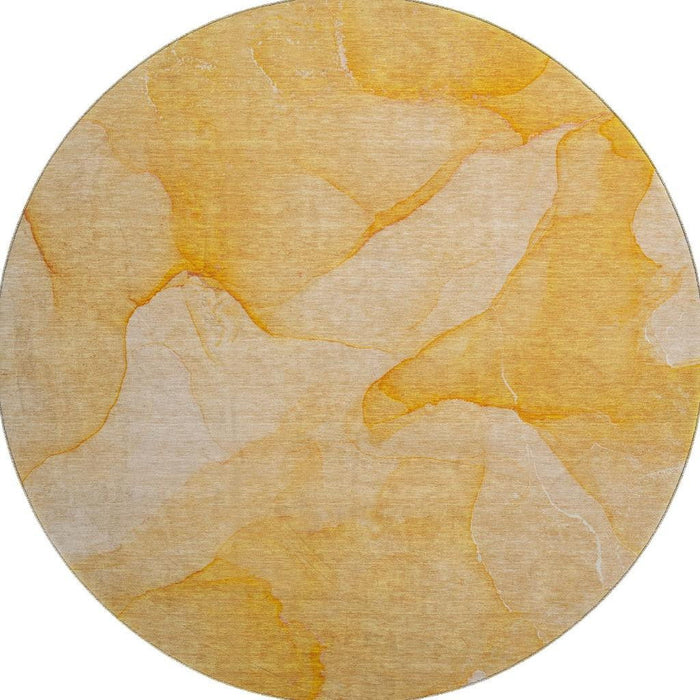 8' Abstract Washable Round Rug With UV Protection (646945) - Orange / Ivory