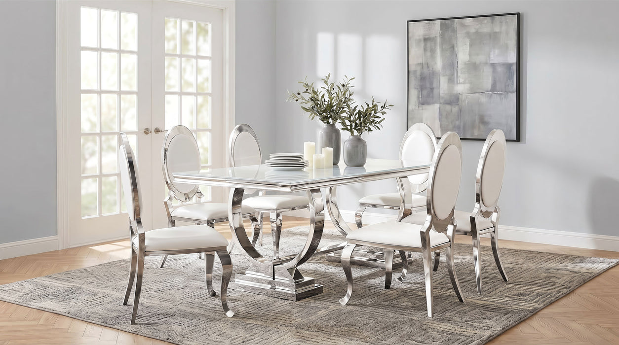 Antoine 7-piece White Tempered Glass Dining Set Cream White Chairs