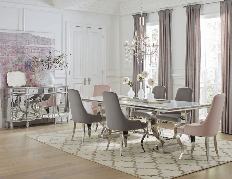 Antoine Rectangular Tempered Glass Twin Pedestal Dining Table White