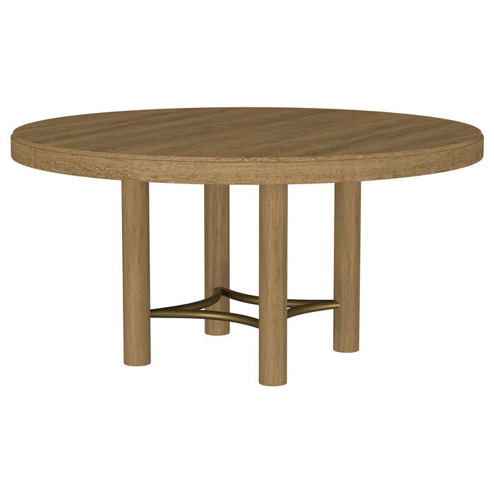 CoasterEveryday Arini 5-piece round dining table set with sand wash and black finish, featuring wooden table and matching chairs.
