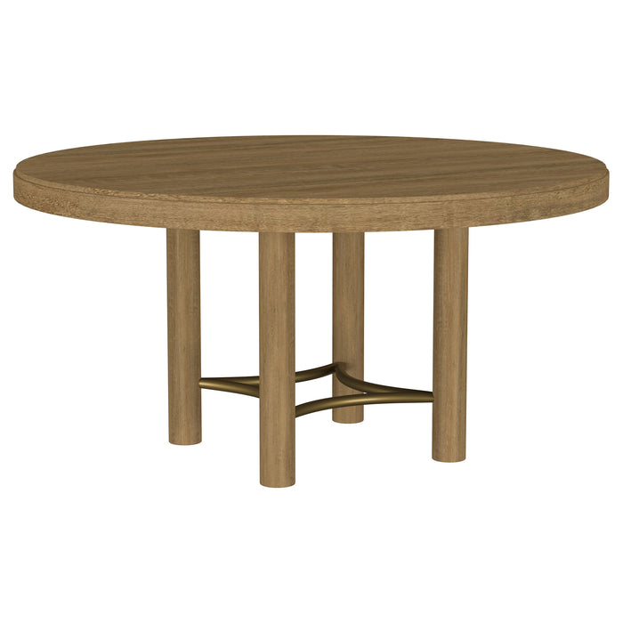 CoasterEveryday Arini 60-inch round wood dining table in sand wash finish, showcasing smooth wood surface and sturdy round design.