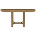 CoasterEveryday Arini 60-inch round wood dining table in sand wash finish with smooth surface and sturdy wooden legs.
