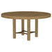 CoasterEveryday Arini 60-inch round wood dining table in sand wash finish, showcasing smooth surface and sturdy wooden legs.