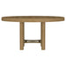 CoasterEveryday Arini 60-inch round wood dining table in sand wash finish, featuring a smooth, natural wood surface and sturdy legs.