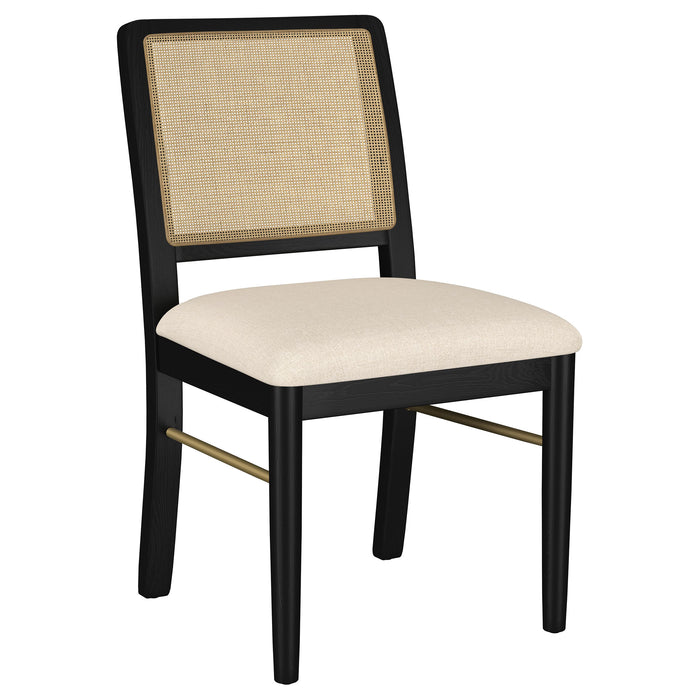 CoasterEveryday Arini 7-piece extension leaf dining table set with sand wash and black finish, showing the table and chairs.