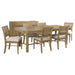 CoasterEveryday Arini 7-piece extension leaf dining table set in sand wash finish, showing the table with extended leaves and matching chairs.