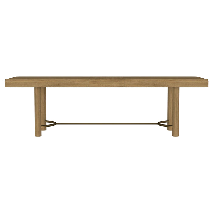 CoasterEveryday Arini 9-piece extension leaf dining table set in sand wash with chairs, showcasing wood finish and elegant design.