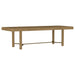 CoasterEveryday Arini 104-inch extension leaf dining table in sand wash finish, showing the spacious wooden tabletop with extended leaf.