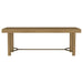 CoasterEveryday Arini 104-inch extension leaf dining table in sand wash wood finish with a sleek rectangular design.