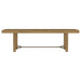 CoasterEveryday Arini 104-inch extension leaf dining table in sand wash finish, showcasing its spacious surface and elegant design