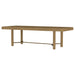 CoasterEveryday Arini 104-inch extension leaf dining table in sand wash wood finish, showing the extended table with a modern design.