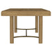 CoasterEveryday Arini 104-inch extension leaf dining table in sand wash wood, showing the extended table with smooth finish.