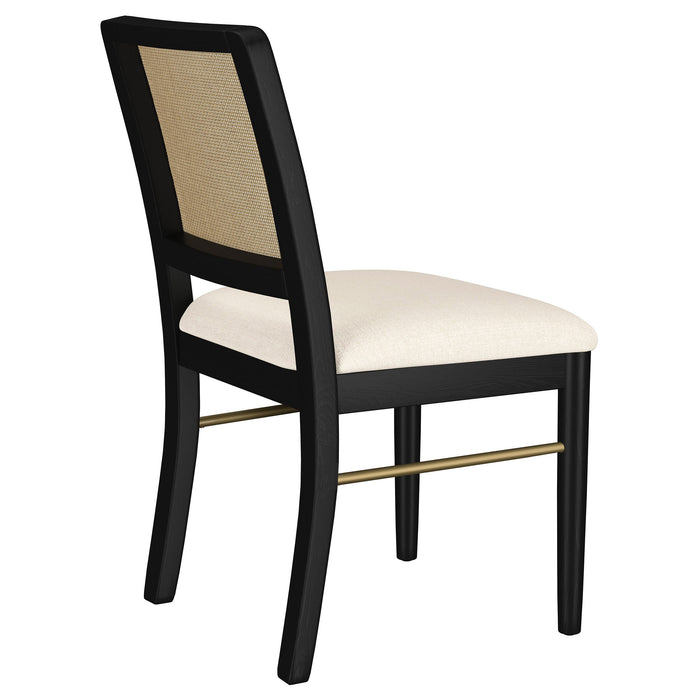 Set of two black Arini rattan cane dining side chairs with wooden legs, modern furniture by CoasterEveryday.