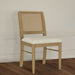 Set of two Arini Rattan Cane Dining Side Chairs in Sand Wash finish, featuring woven rattan seats and curved wooden frames.