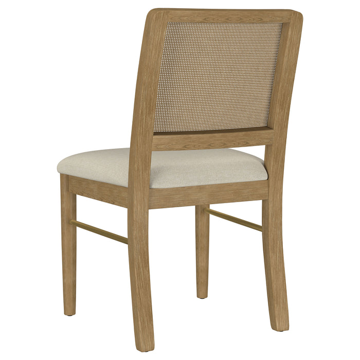 Set of two Arini Rattan Cane Dining Side Chairs by CoasterEveryday with sand wash finish, featuring rattan cane seats and backrests.