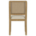 Two Arini Rattan Cane Dining Side Chairs in Sand Wash finish with woven rattan seats, showcasing their stylish, natural wood design.