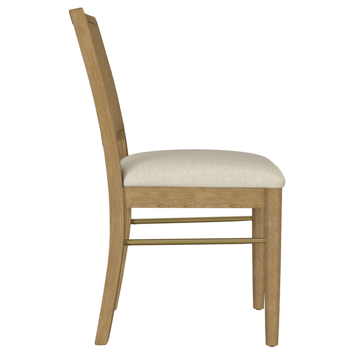 Set of two Arini Rattan Cane Dining Side Chairs in Sand Wash finish, featuring woven rattan seats and curved wooden legs.
