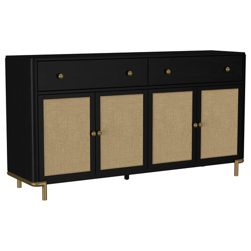 CoasterEveryday Arini black 2-drawer cane door dining sideboard server, featuring a sleek wooden furniture design with storage drawers.
