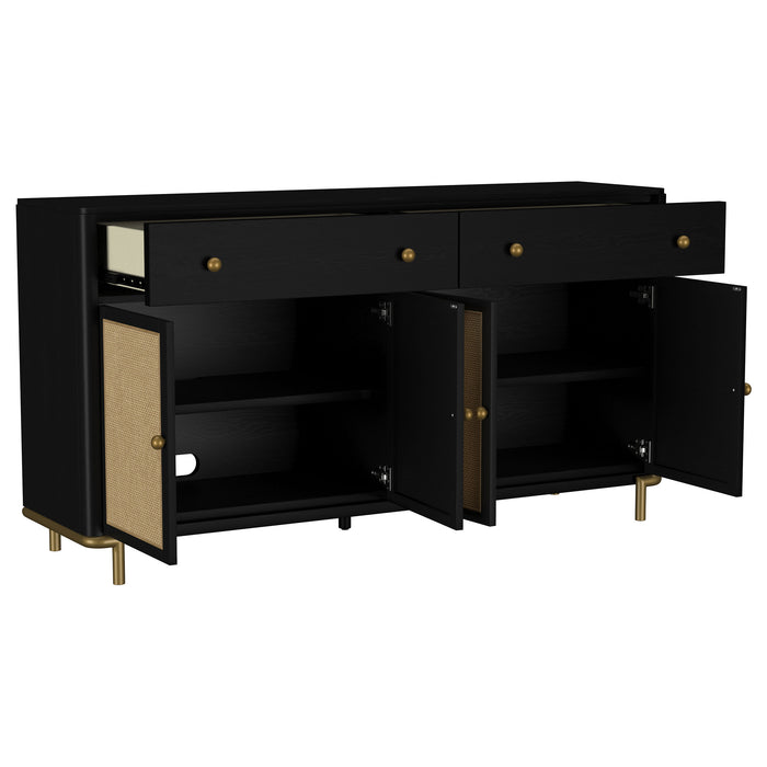 Arini black dining sideboard server by CoasterEveryday with two drawers and cane doors