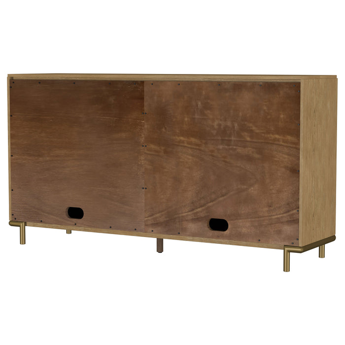 CoasterEveryday Arini 2-drawer cane door dining sideboard in sand wash finish showing drawers and cane doors