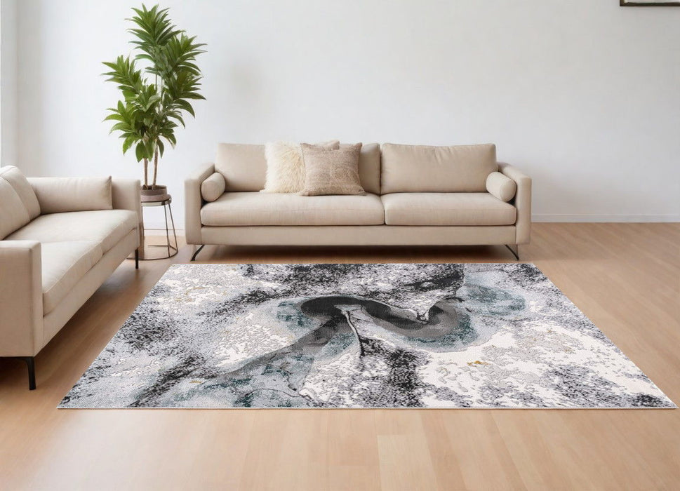7.7' x 10.7' Abstract Power Loom Polyester Area Rug - Gray