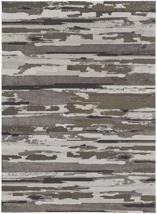 12' x 15' Abstract Power Loom Distressed Area Rug - Gray And Ivory
