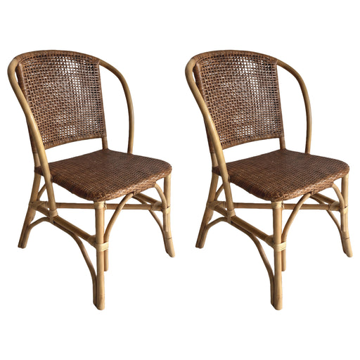 Set of two Lexley woven rattan dining side chairs in brown by CoasterEveryday, featuring a stylish and comfortable design.