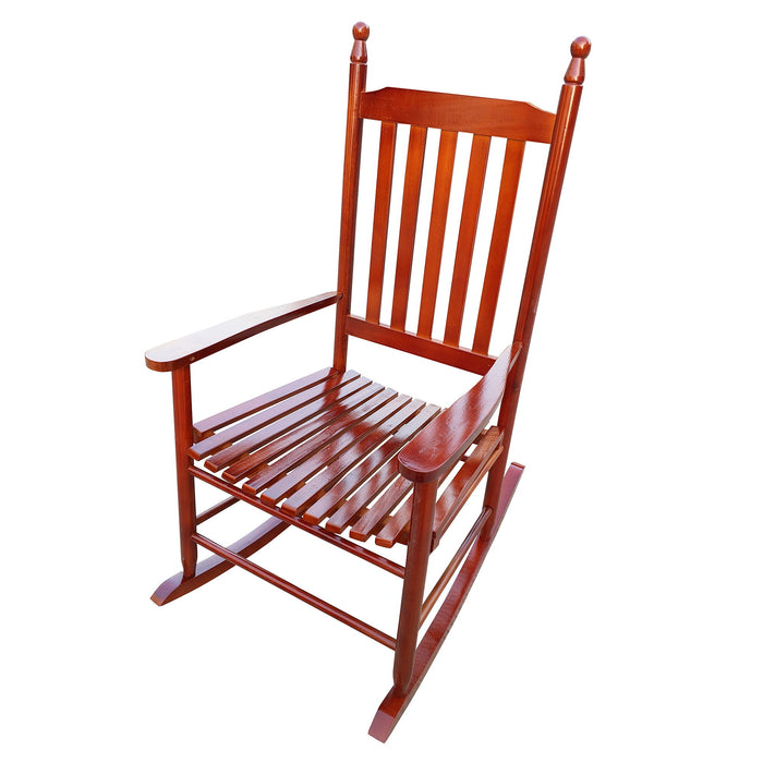 Giga wooden porch rocker chair with curved armrests and slatted back for outdoor relaxation and comfortable seating.