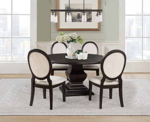 Dark cocoa Twyla 5-piece round wood dining table set by CoasterEveryday with matching chairs, stylish and functional furniture.