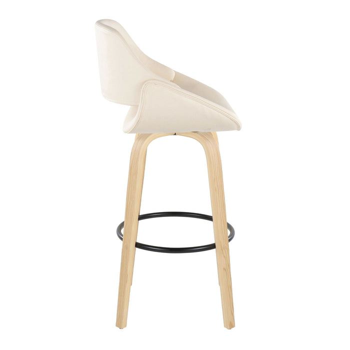 Fabrizzi - 30" Fixed-Height Barstool With Swivel And Round Black Metal Footrest (Set of 2) - Natural Wood