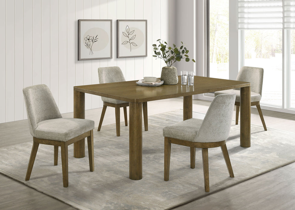 Castlewood 5-piece rectangular dining set with brown oak finish, including table and four matching chairs, by CoasterEveryday.