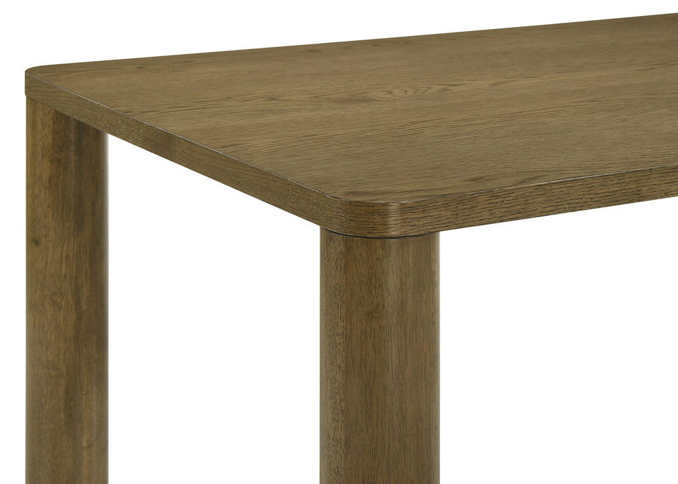Castlewood 5-piece 71-inch rectangular dining set in brown oak wood with matching chairs, perfect for family meals.
