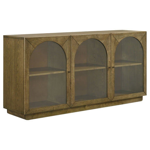 Castlewood 71-inch brown oak dining sideboard buffet server with storage drawers and cabinets, made by CoasterEveryday.
