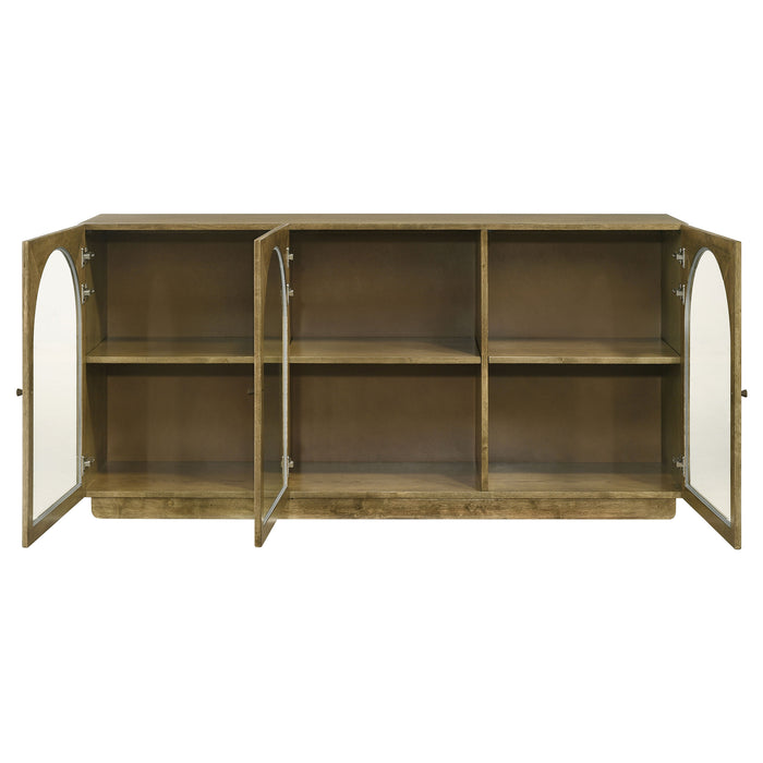 Castlewood 71-inch brown oak dining sideboard buffet server by CoasterEveryday, showing wood grain and storage cabinets.