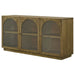 Castlewood 71-inch Brown Oak dining sideboard buffet server with storage cabinets and drawers, showcasing a modern furniture design.