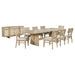 Kailani 10-piece wood dining set with beige oak finish and sideboard, featuring table, chairs, and storage in a modern furniture style.