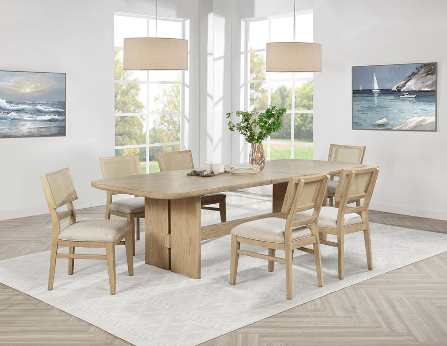 CoasterEveryday Kailani 7-piece rectangular wood dining table set in beige oak with matching chairs, modern furniture for dining room