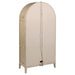 Beige oak Kailani 4-door cane dining vitrine display cabinet by CoasterEveryday showing glass doors and wooden shelving inside.