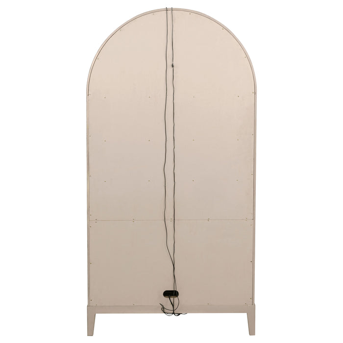Kailani beige oak 4-door cane dining vitrine display cabinet by CoasterEveryday showing glass doors and wood frame on a beige oak finish.